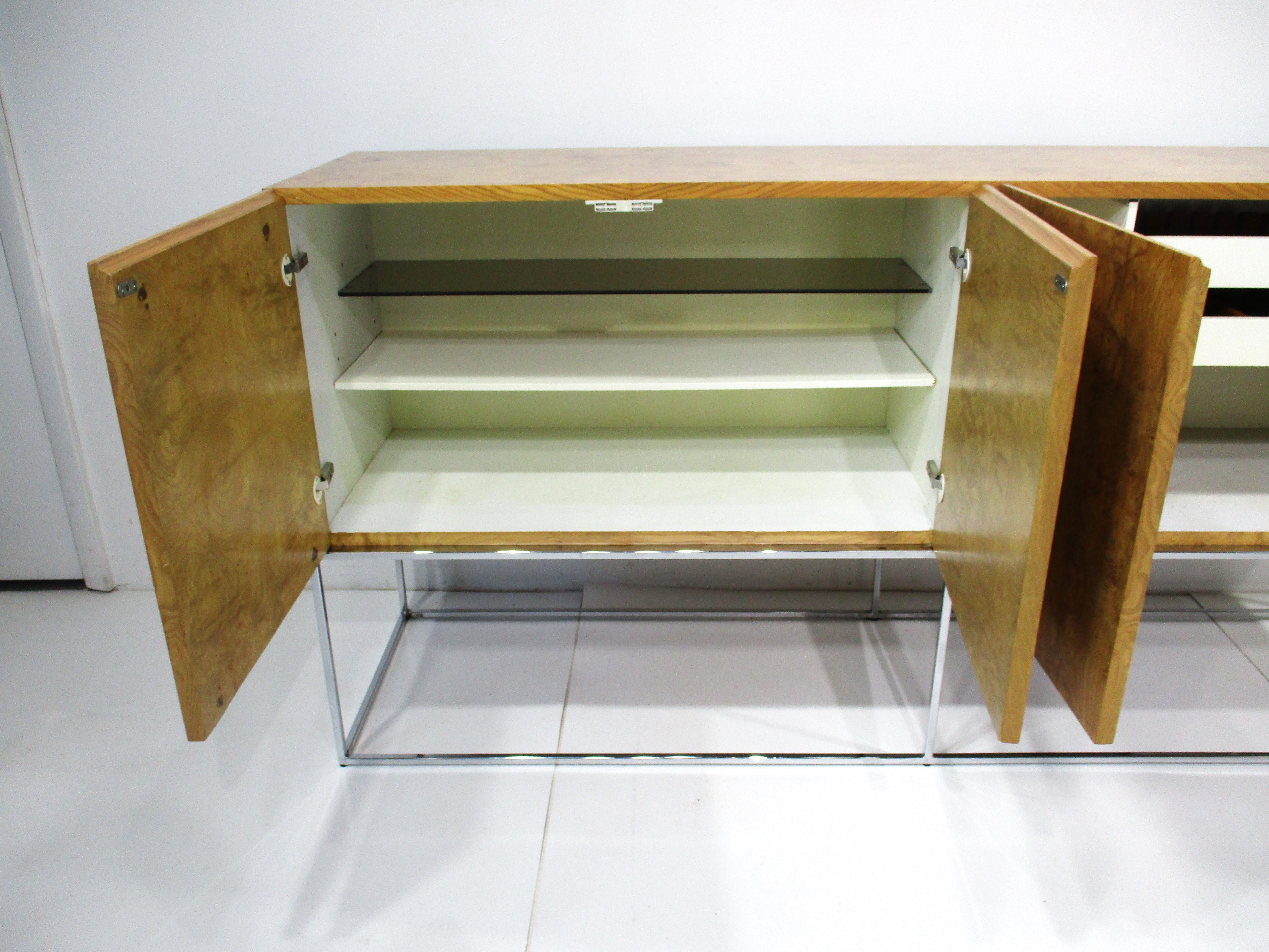 Milo Baughman Olivewood Chrome Credenza or Server by Thayer Coggin 1