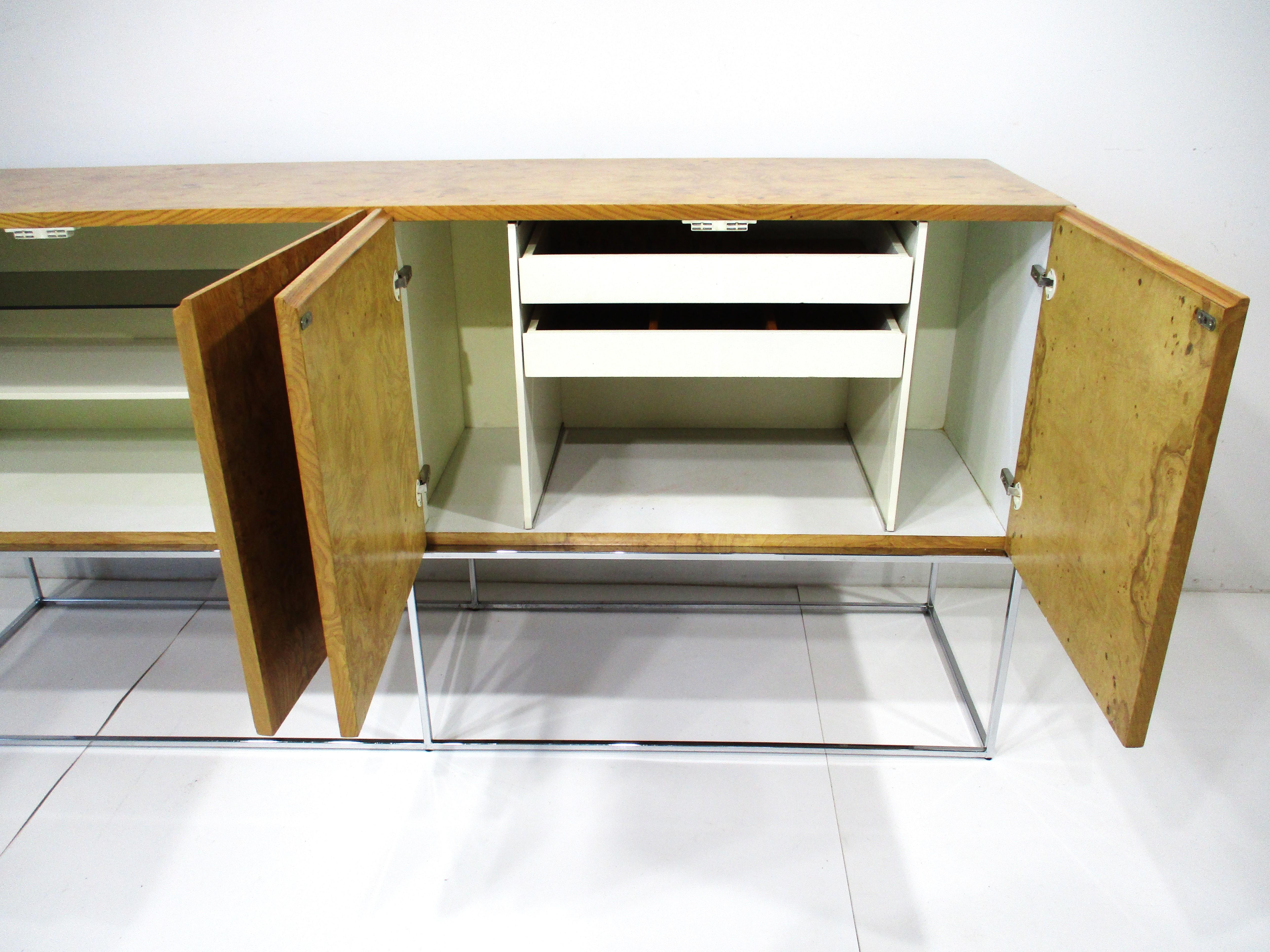 Milo Baughman Olivewood Chrome Credenza or Server by Thayer Coggin For Sale 3