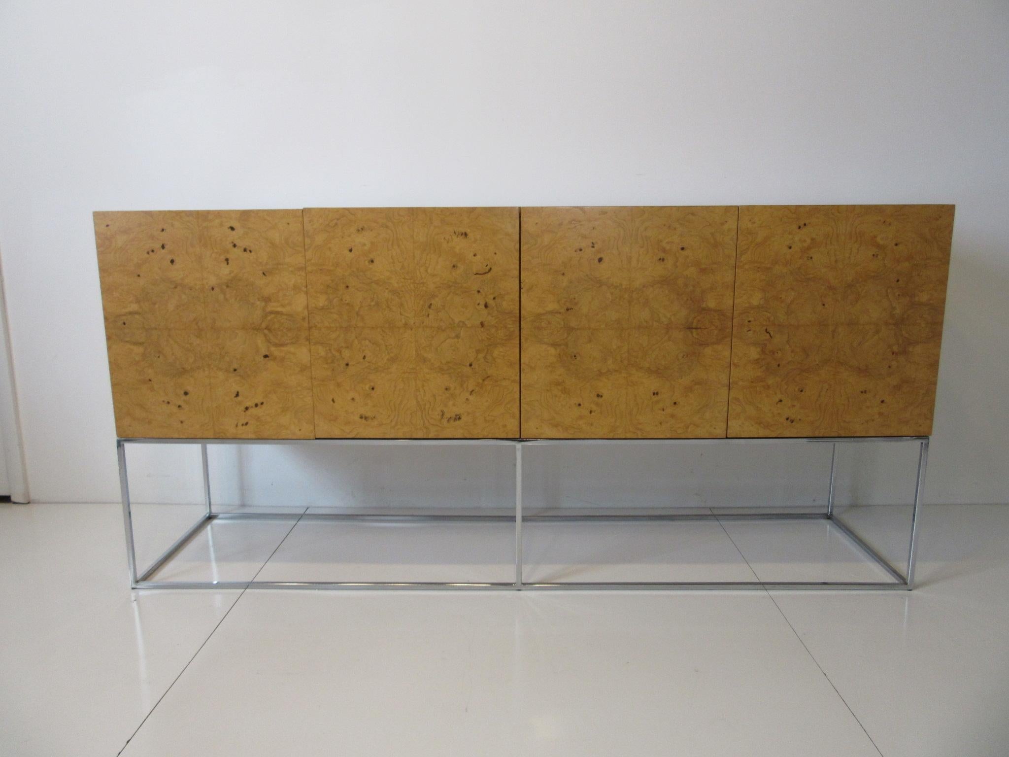 Milo Baughman Olivewood Chrome Credenza or Server by Thayer Coggin 8
