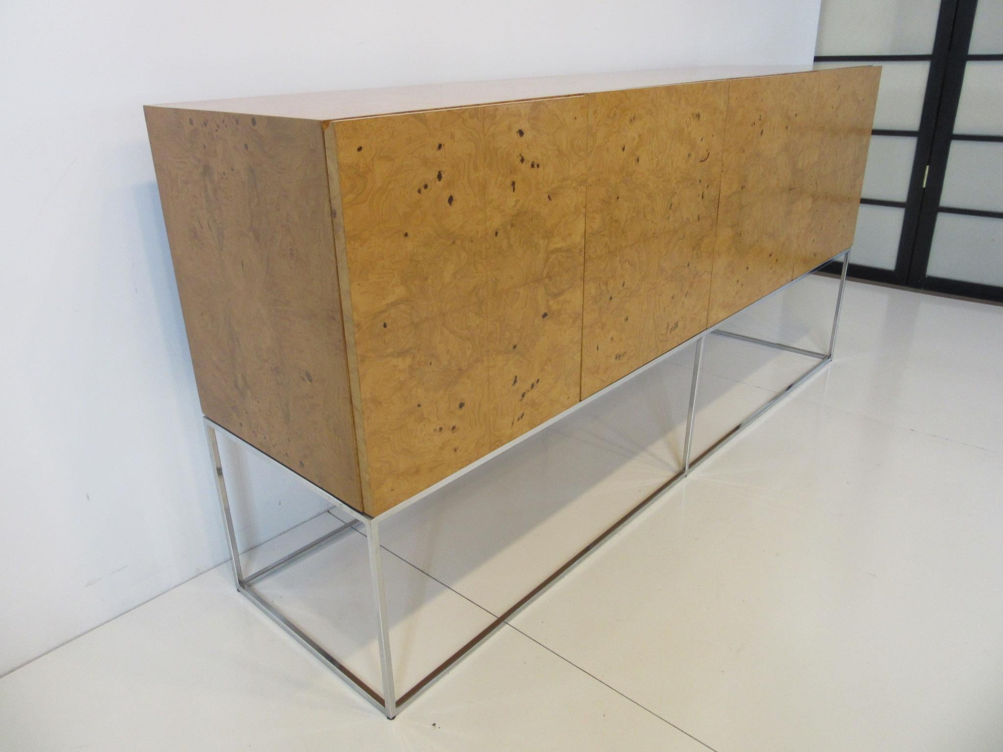 Modern Milo Baughman Olivewood Chrome Credenza or Server by Thayer Coggin