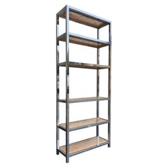 Milo Baughman or Gabriella Crespi Style Glass Chrome Cane Tall & Narrow Etagere