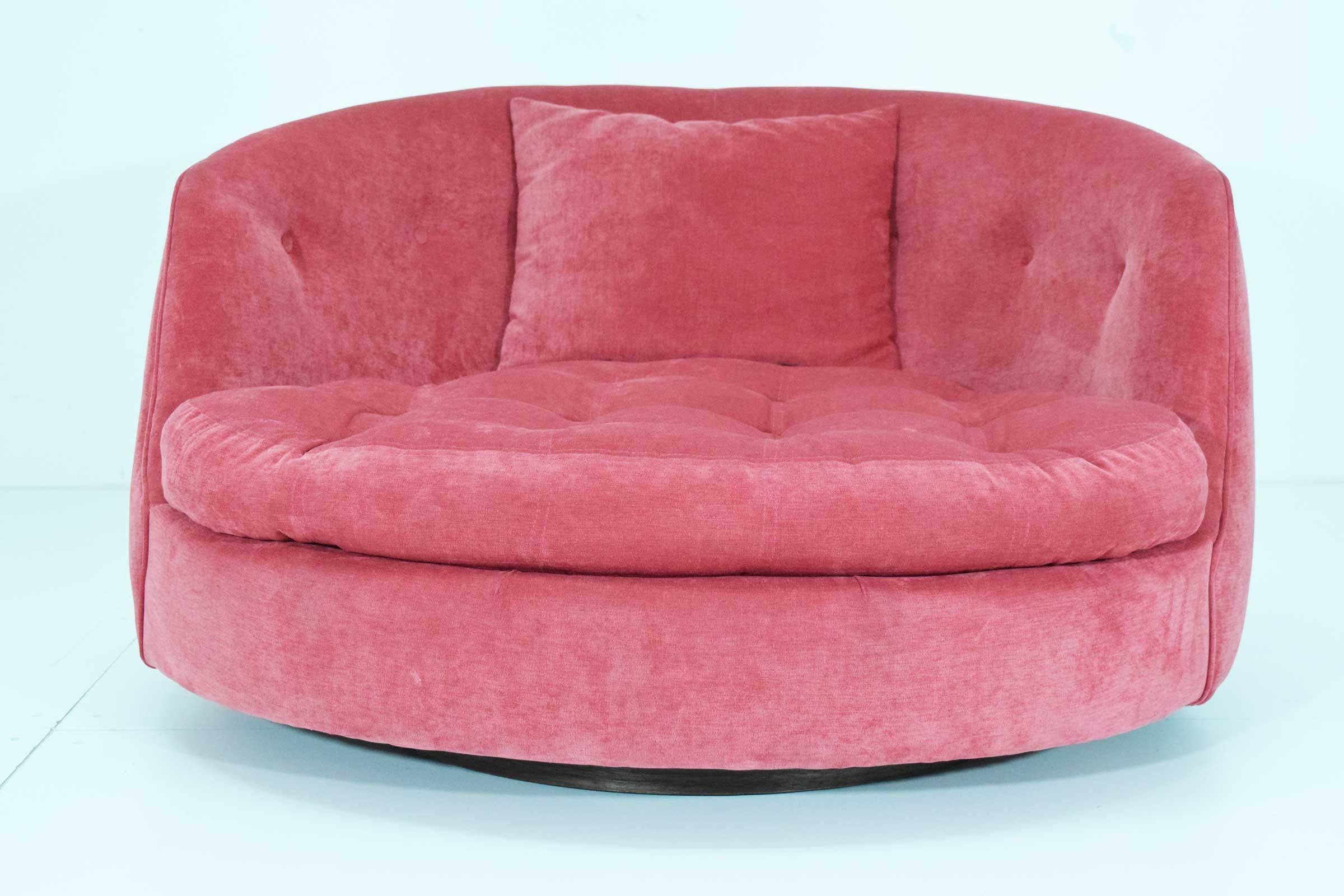 Oversized Milo Baughman swivel chair with walnut base. Super nice, comfortable.