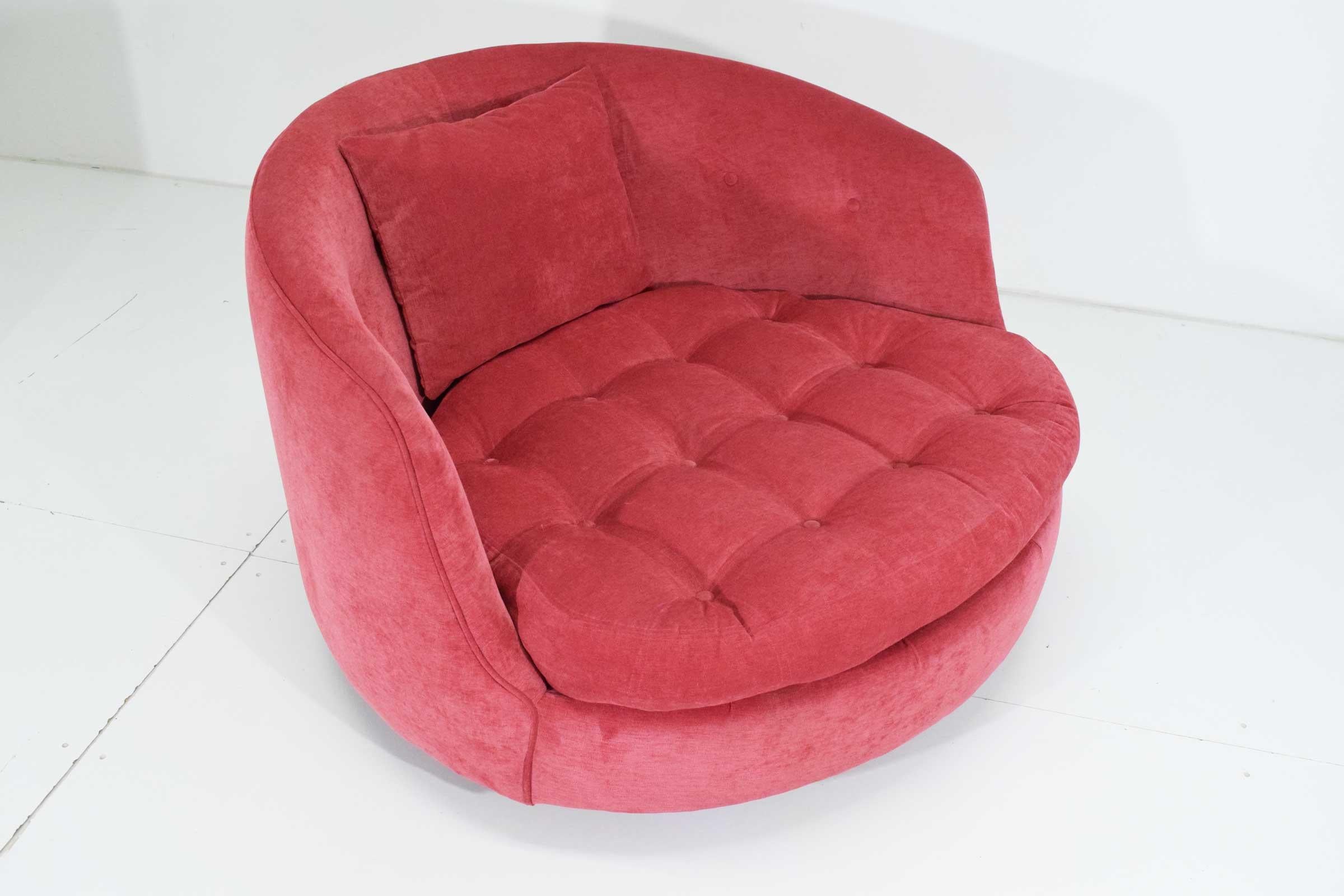 Mid-Century Modern Milo Baughman Oversized Swivel Satellite Chair, Raspberry Velvet
