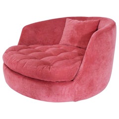 Retro Milo Baughman Oversized Swivel Satellite Chair, Raspberry Velvet