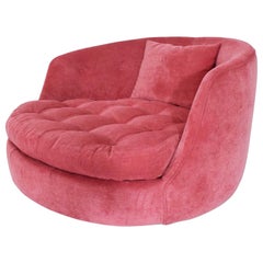 Vintage Milo Baughman Oversized Swivel Satellite Chair, Raspberry Velvet