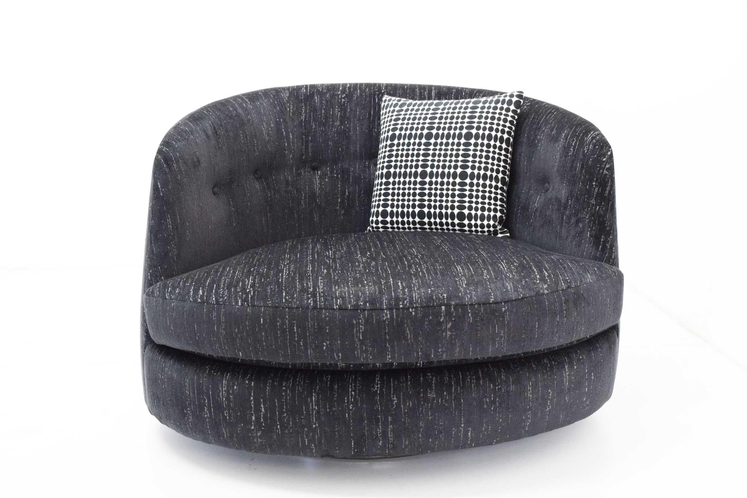 Milo Baughman Oversized Swivel Satellite Chairs, Black Cut Velvet, 1970s 5