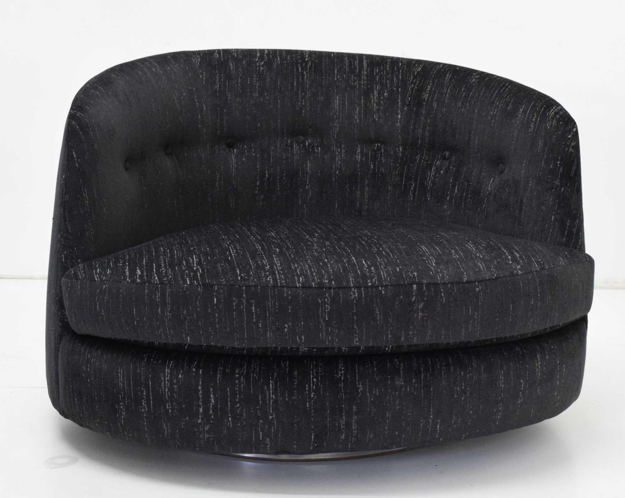 Mid-Century Modern Milo Baughman Oversized Swivel Satellite Chairs, Black Cut Velvet, 1970s