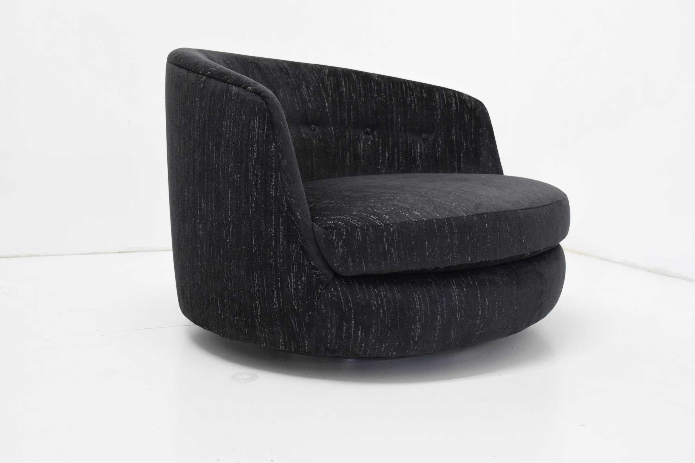 Milo Baughman Oversized Swivel Satellite Chairs, Black Cut Velvet, 1970s 1