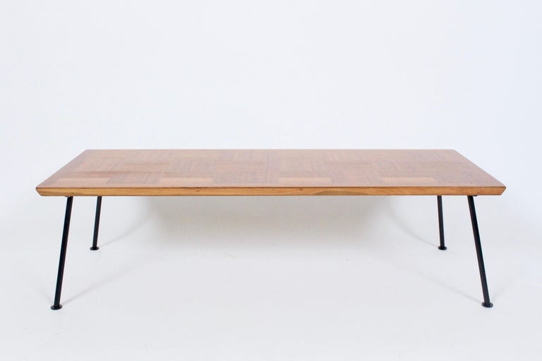 Milo Baughman Pacific Iron Style Mahogany, Maple and Iron Parquetry