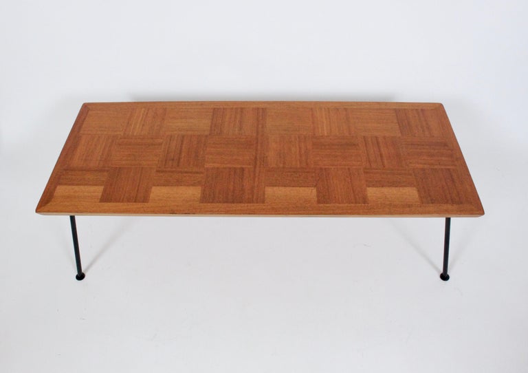 Milo Baughman Pacific Iron Style Mahogany, Maple and Iron Parquetry