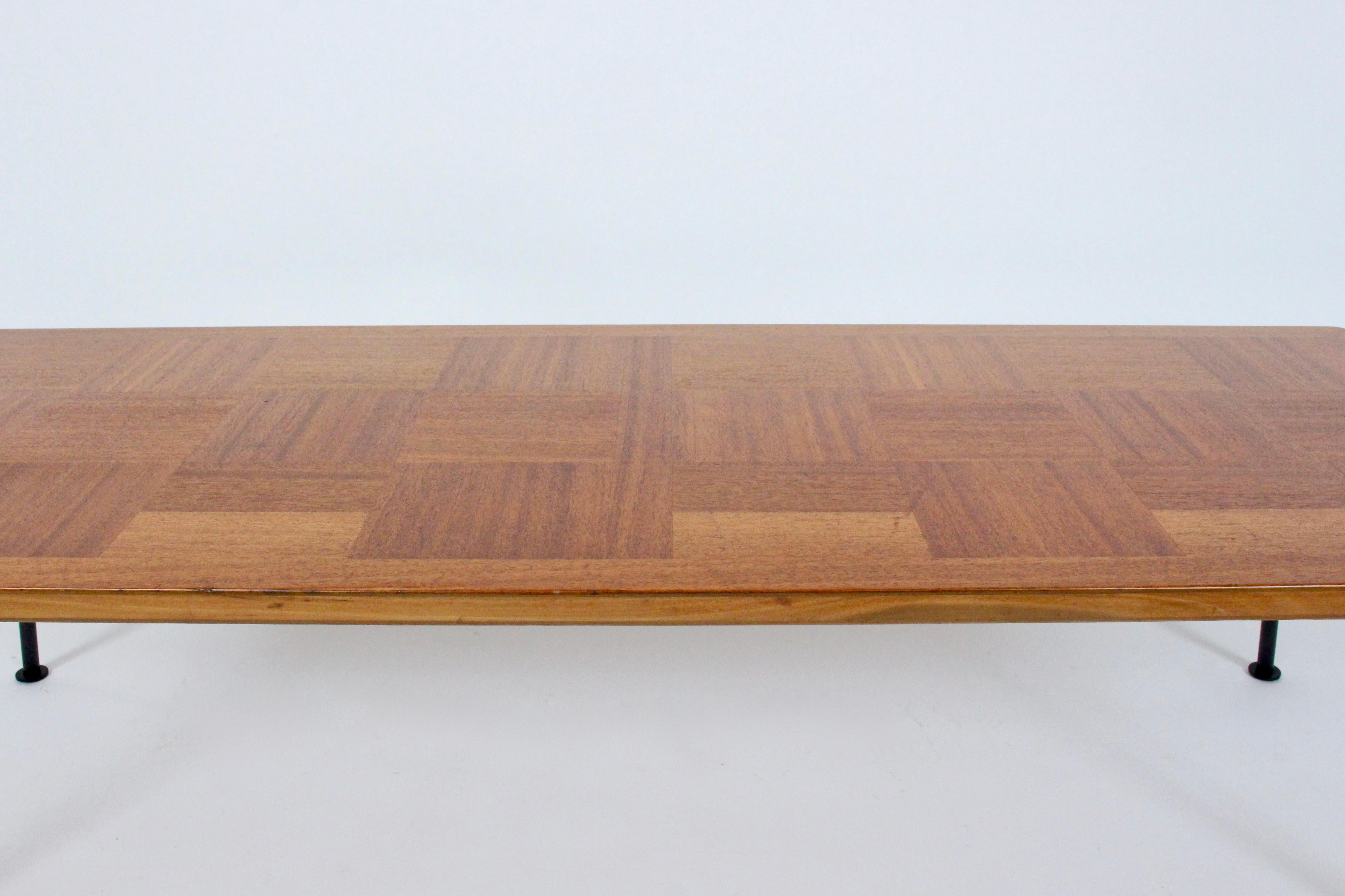 Milo Baughman Pacific Iron Style Mahogany, Maple & Iron Parquetry Coffee Table In Good Condition In Bainbridge, NY