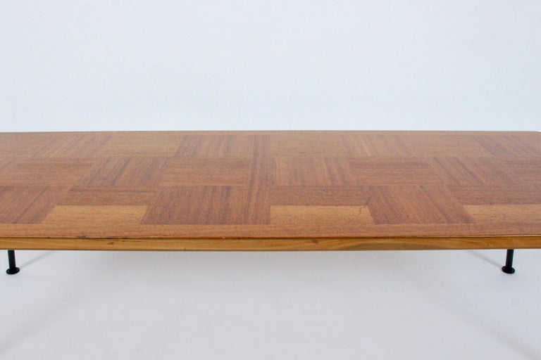 Milo Baughman Pacific Iron Style Mahogany, Maple and Iron Parquetry