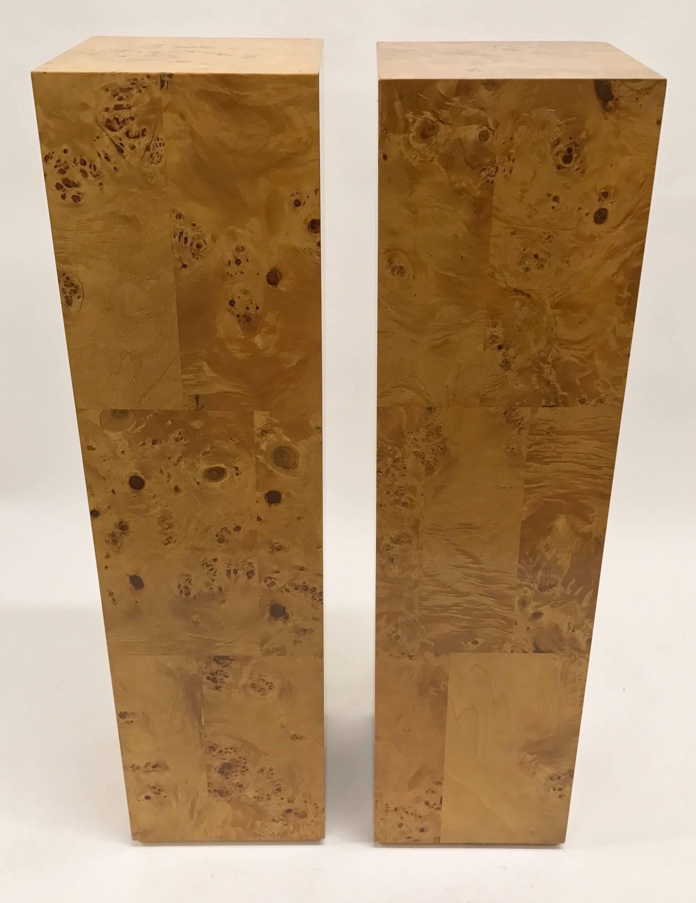 American Milo Baughman Pair of Burl Wood Pedestals For Sale