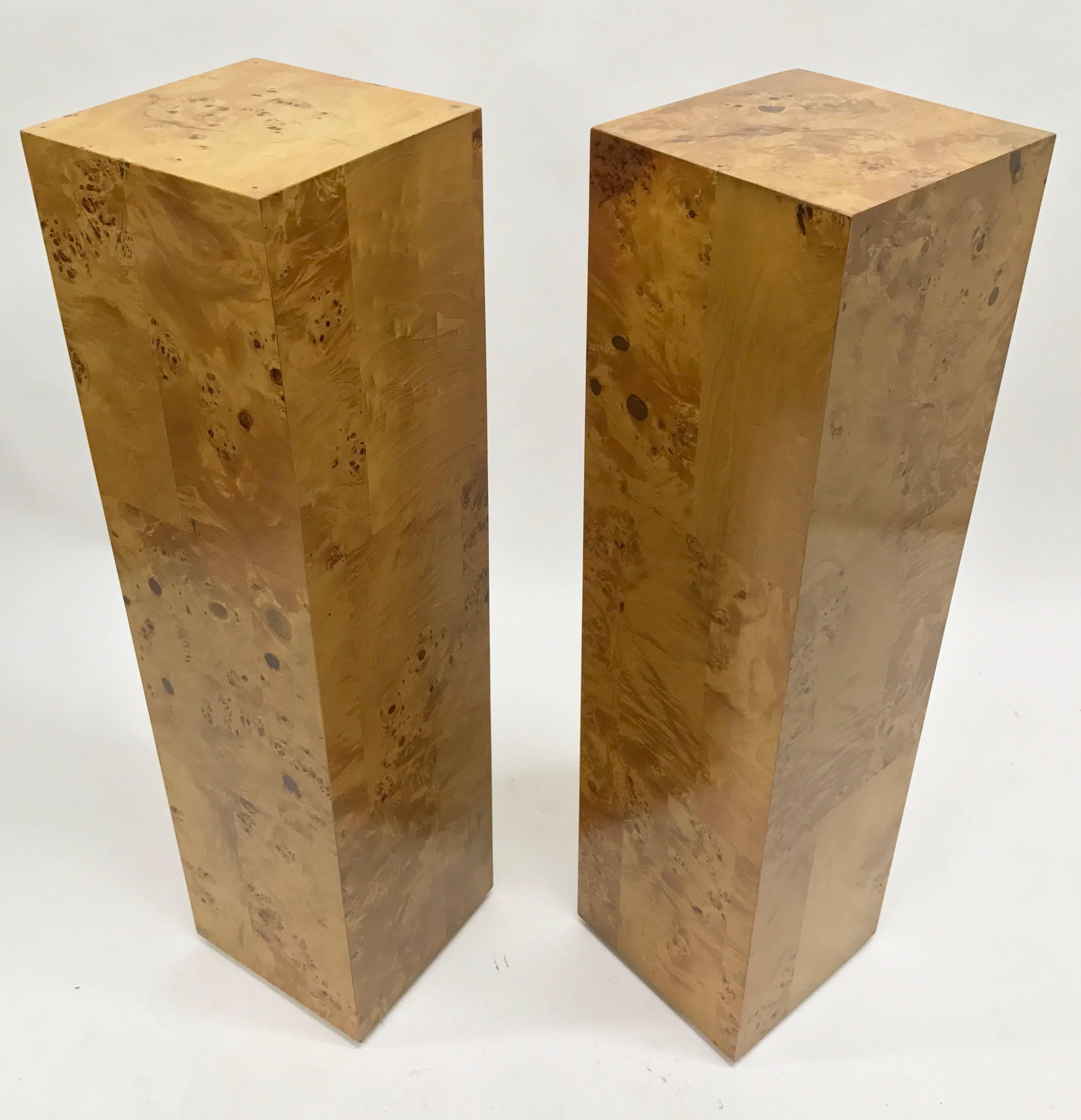 Milo Baughman Pair of Burl Wood Pedestals In Good Condition For Sale In Lake Success, NY