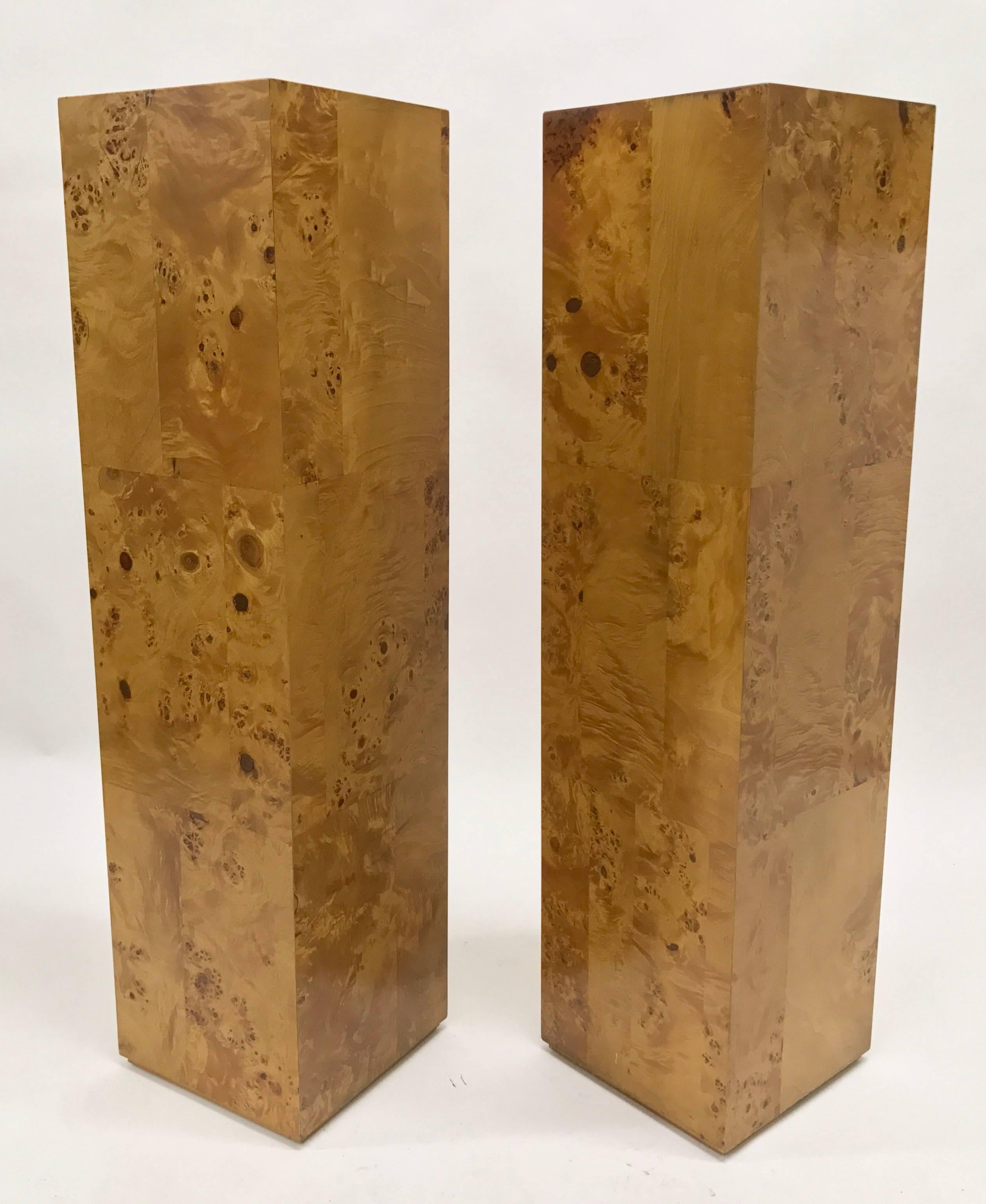 Milo Baughman Pair of Burl Wood Pedestals For Sale 2