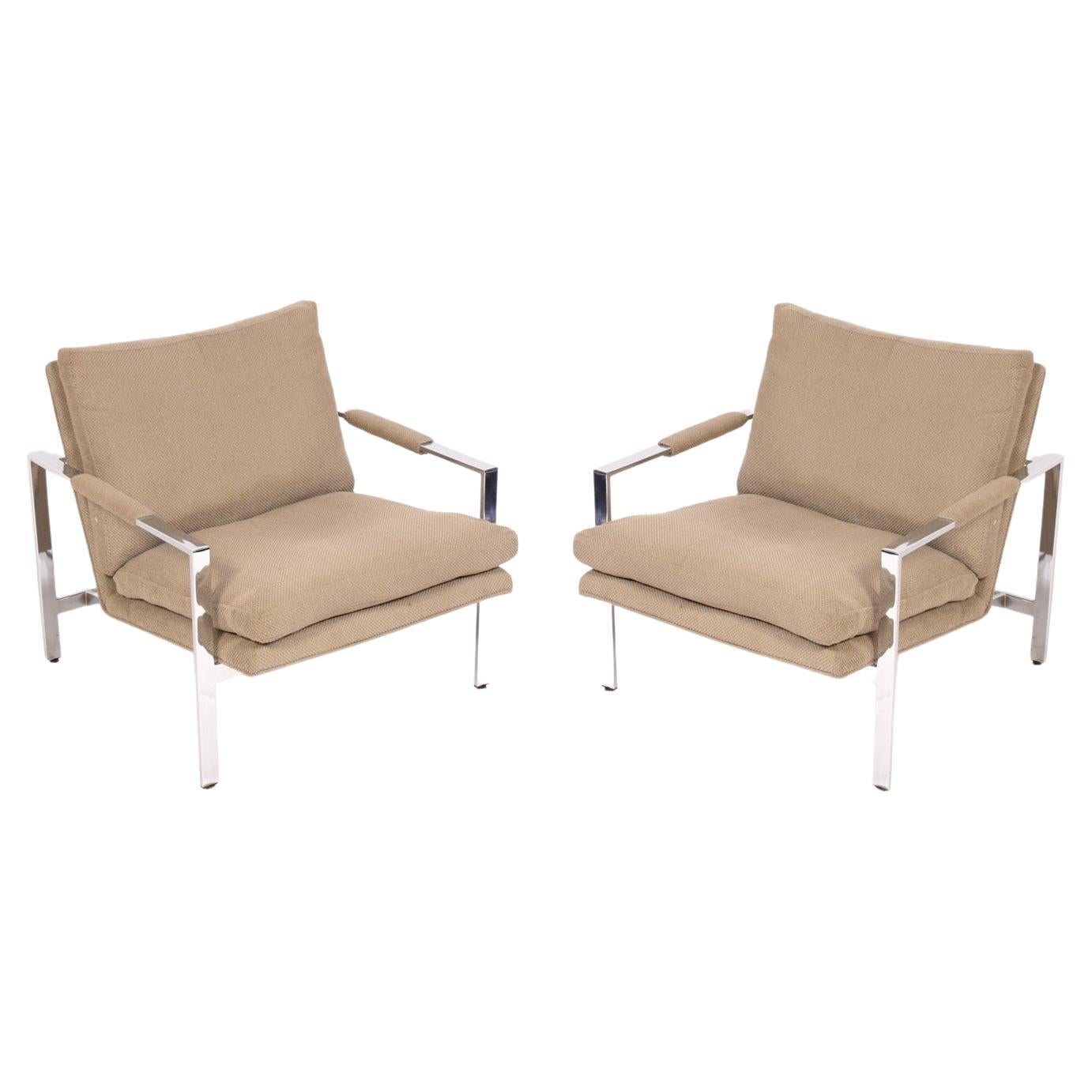 Milo Baughman Pair of Chrome Lounge Chairs Reupholstered In Your Fabric For Sale