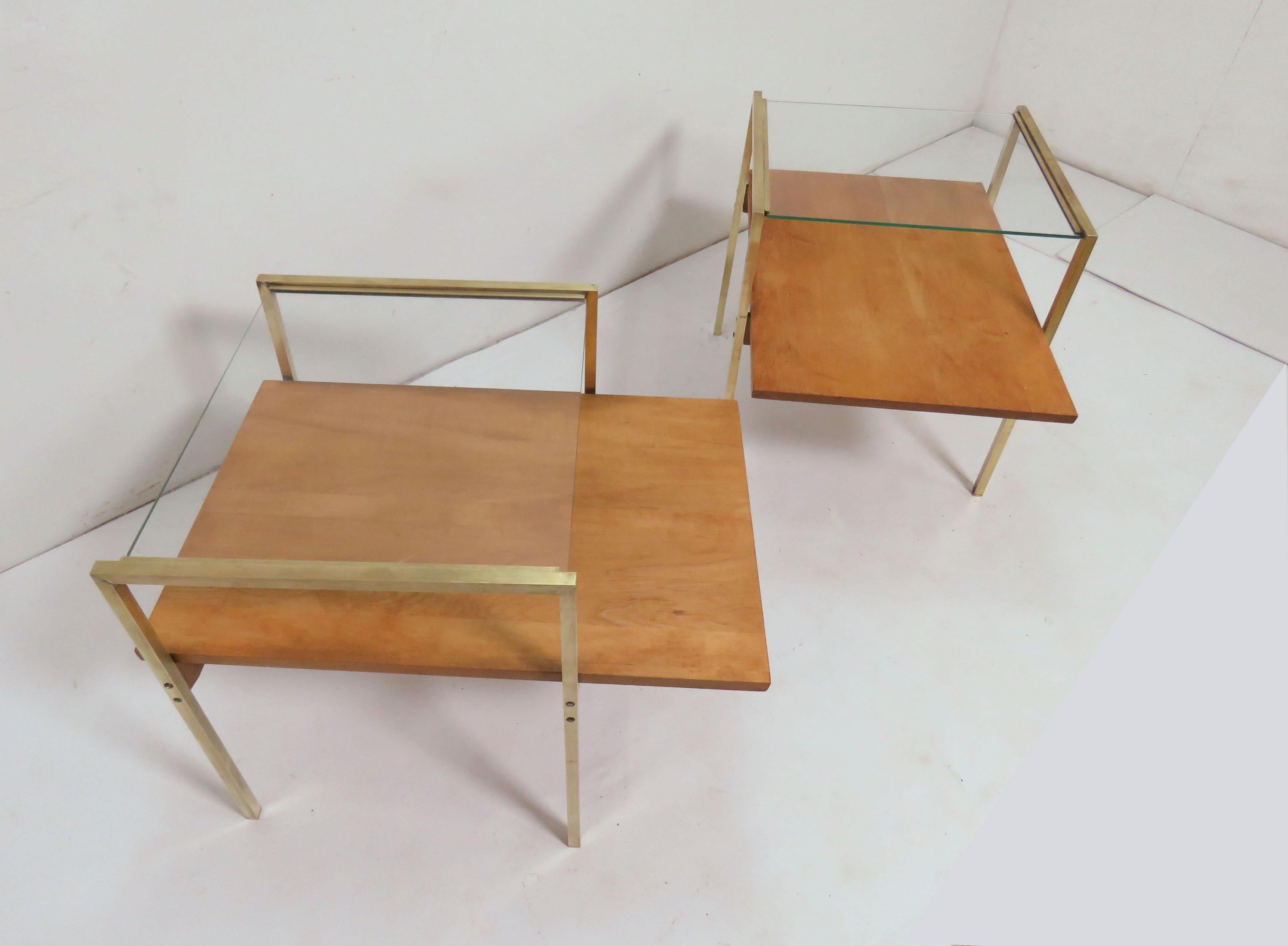 Brass Milo Baughman Attributed Pair of End Tables for Murray Furniture, circa 1950s