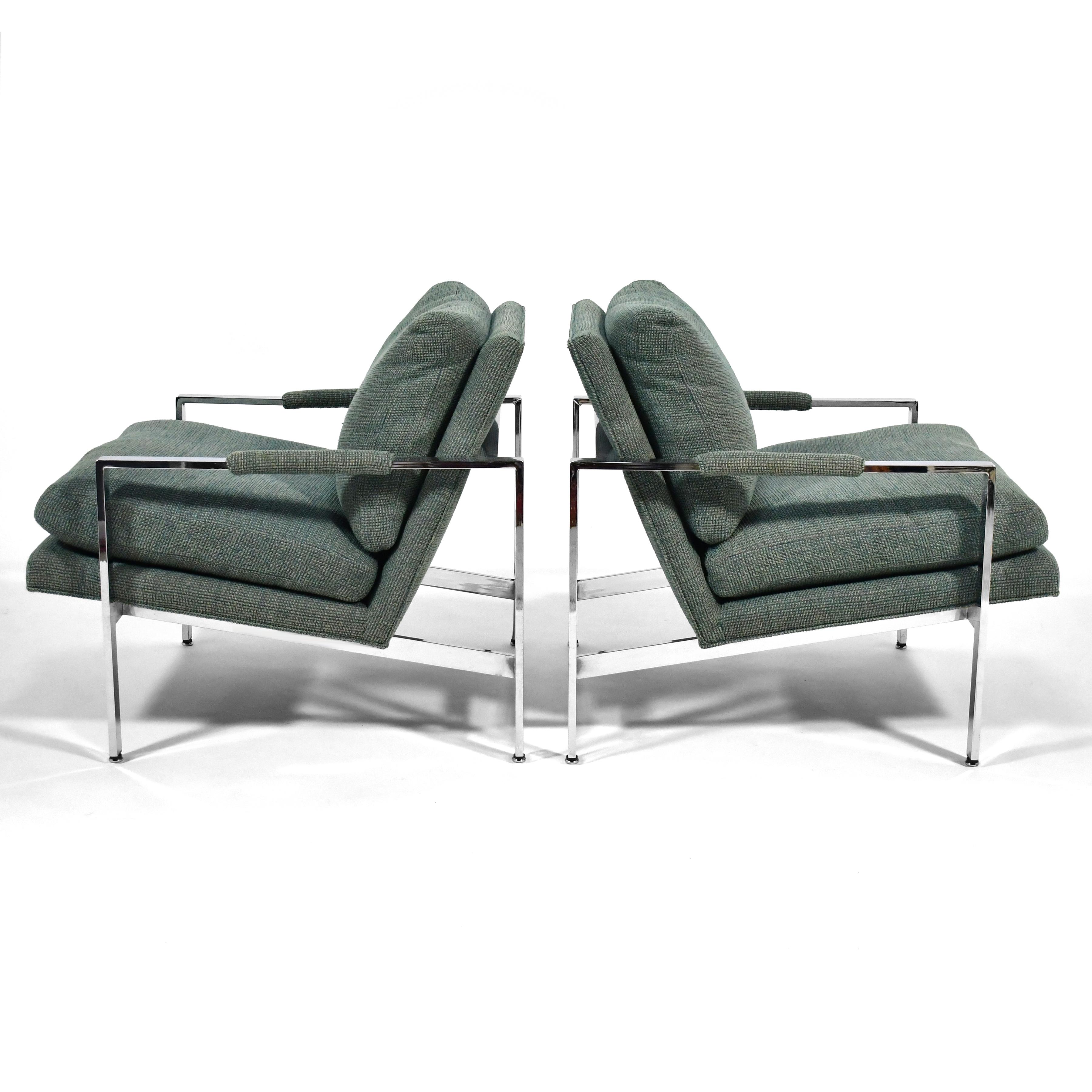 Plated Milo Baughman Pair of Lounge Chairs by Thayer Coggin