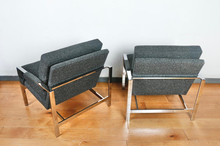 Chrome Milo Baughman Pair of Lounge Chairs For Sale