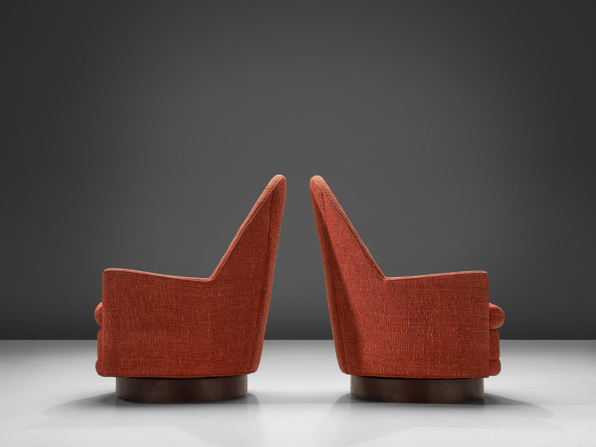 American Pair of Swivel Cathedral Chairs in Orange Fabric by Selig