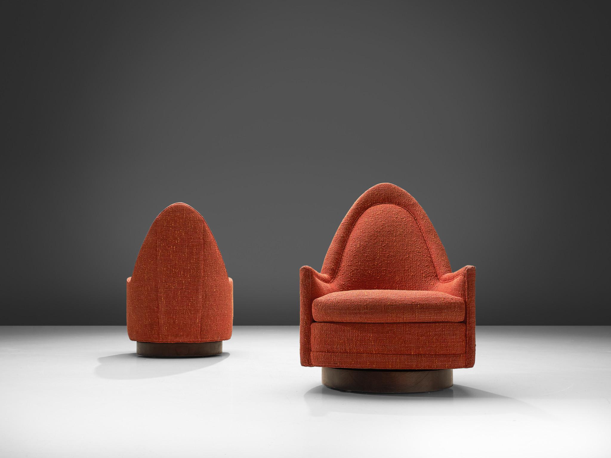 Mid-20th Century Pair of Swivel Cathedral Chairs in Orange Fabric by Selig