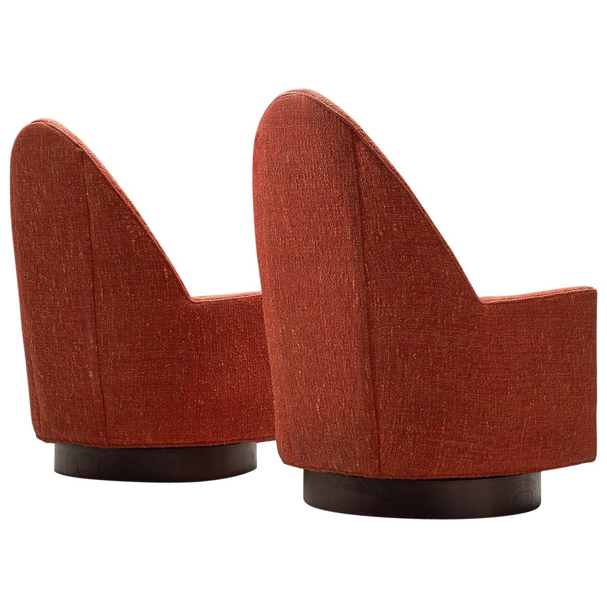 Pair of Swivel Cathedral Chairs in Orange Fabric by Selig