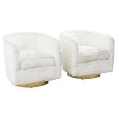 Milo Baughman, Pair of White Ermine Swivel Chairs, USA