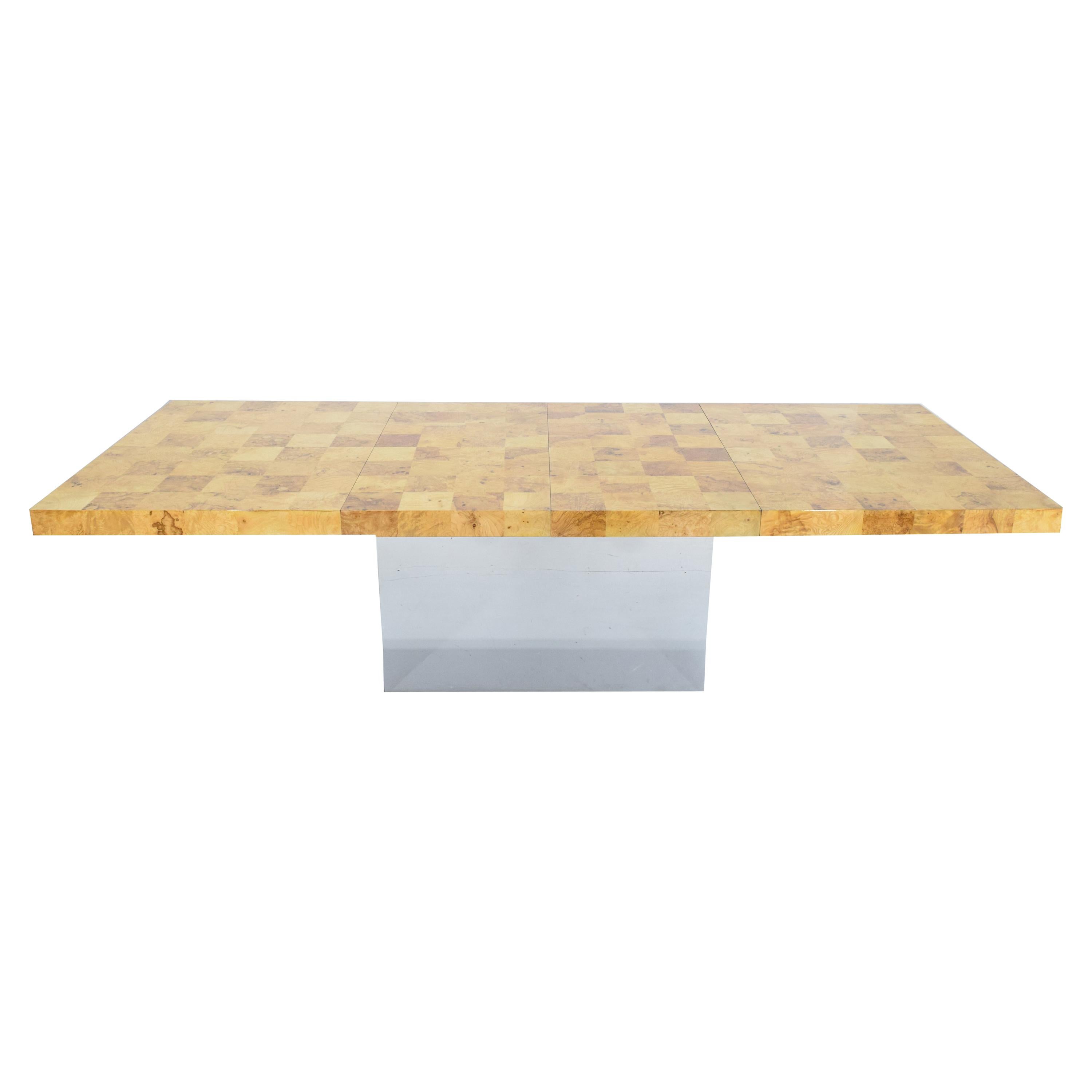 Milo Baughman Parquet Burl Top Dining Table at 1stDibs