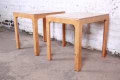 Milo Baughman Parsons Style Burl Wood End Tables or Nightstands, Refinished