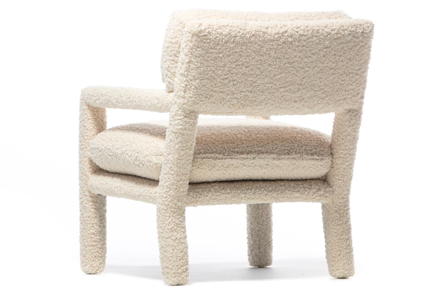 Milo Baughman Parsons Style Ivory Bouclé Chairs with en suite Ottoman c. 1970s  For Sale 2