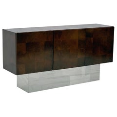 Milo Baughman Patchwork Burl and Chrome Credenza, Thayer Coggin, 1970's