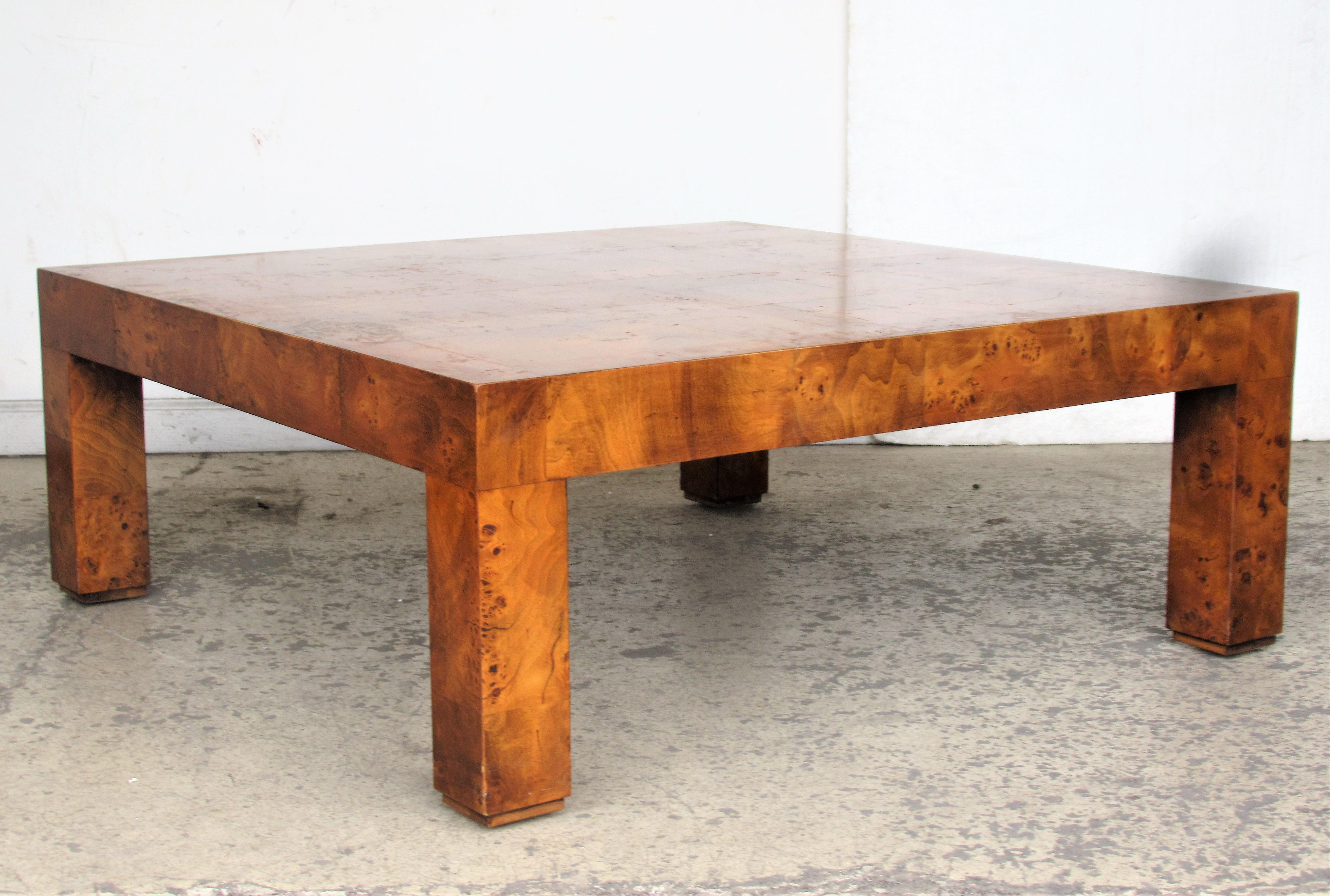 Mid-Century Modern Milo Baughman Patchwork Burl Coffee Table