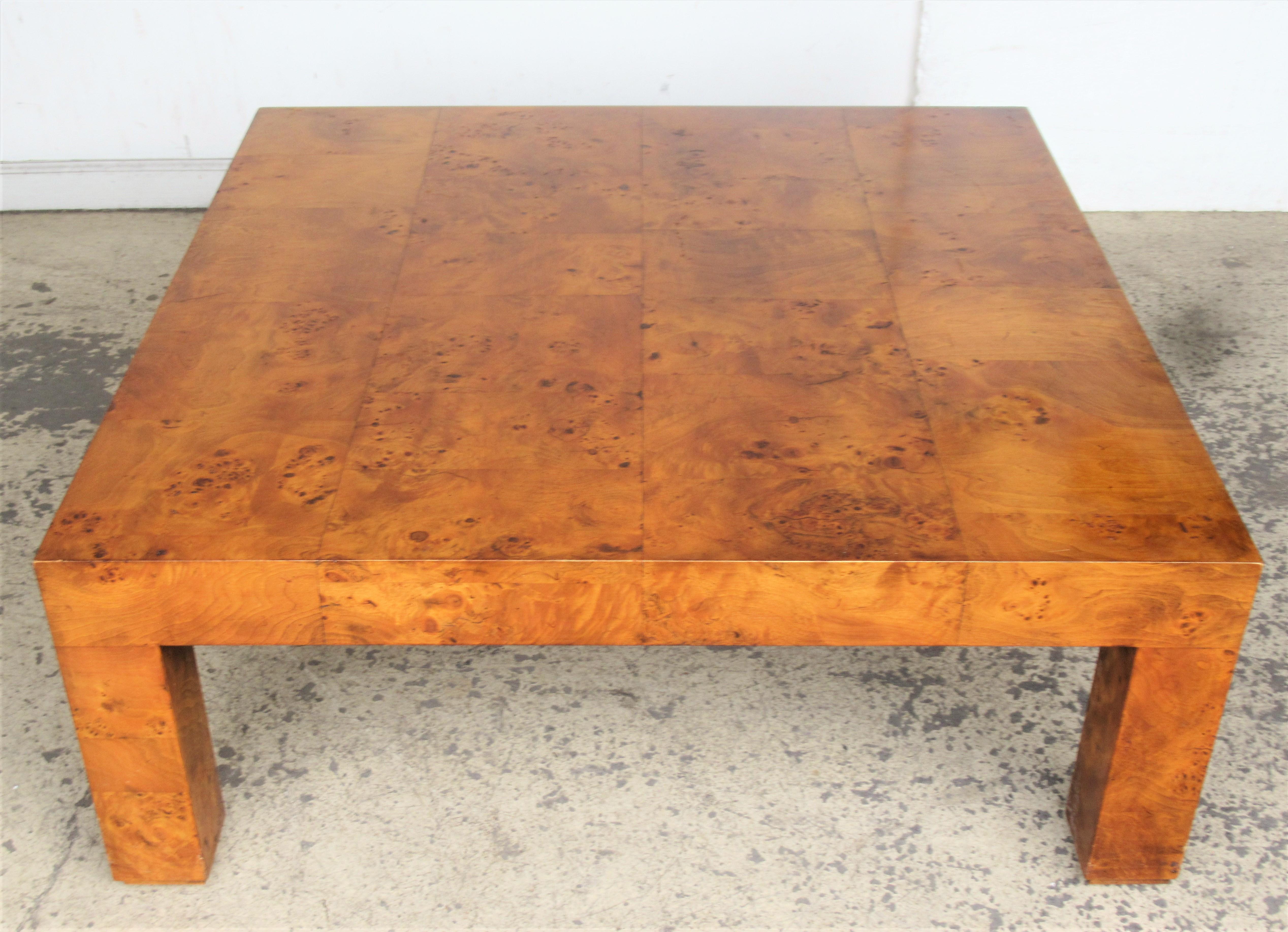 Milo Baughman Patchwork Burl Coffee Table In Good Condition In Rochester, NY