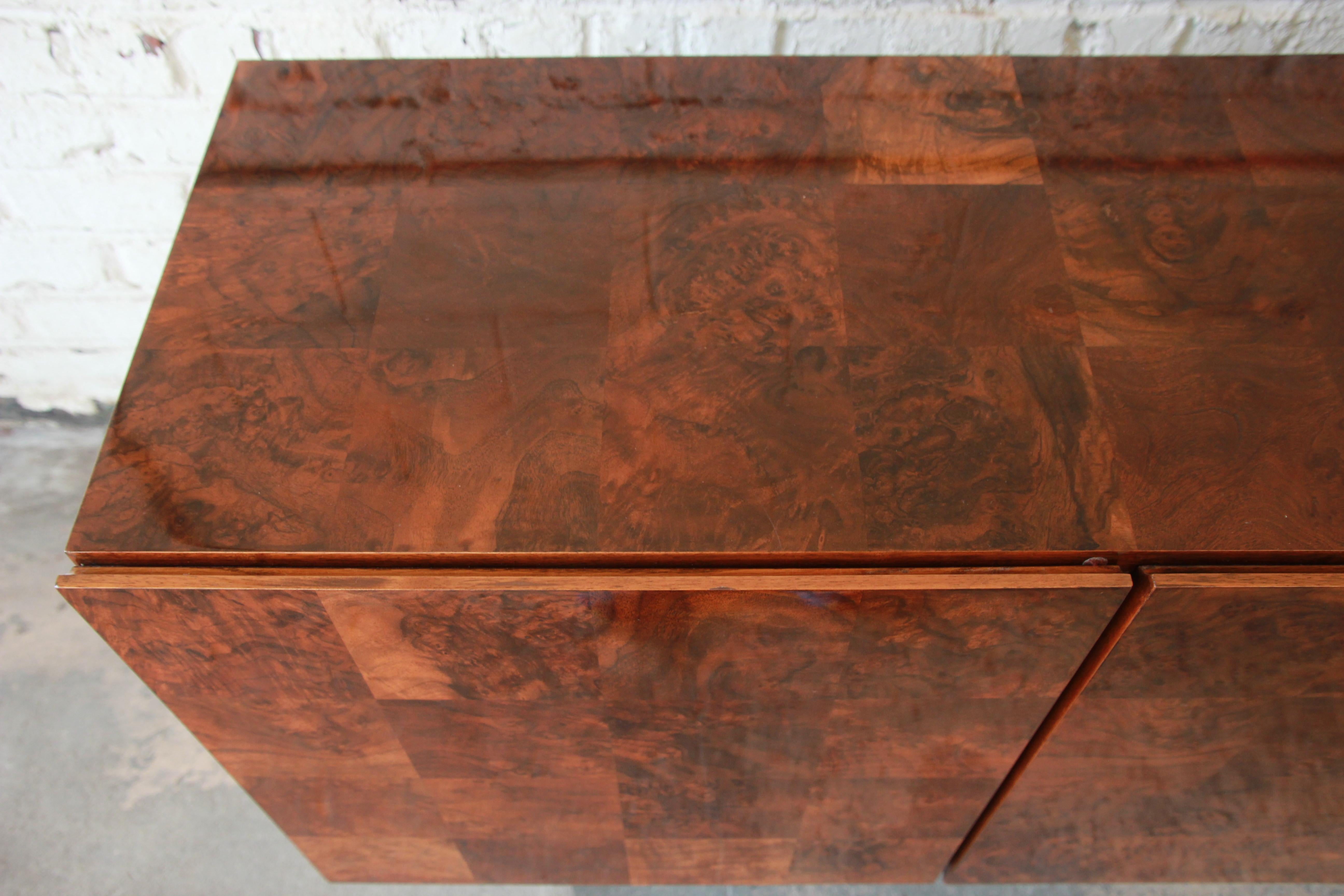 Milo Baughman Patchwork Burl Wood and Chrome Sideboard Credenza 8