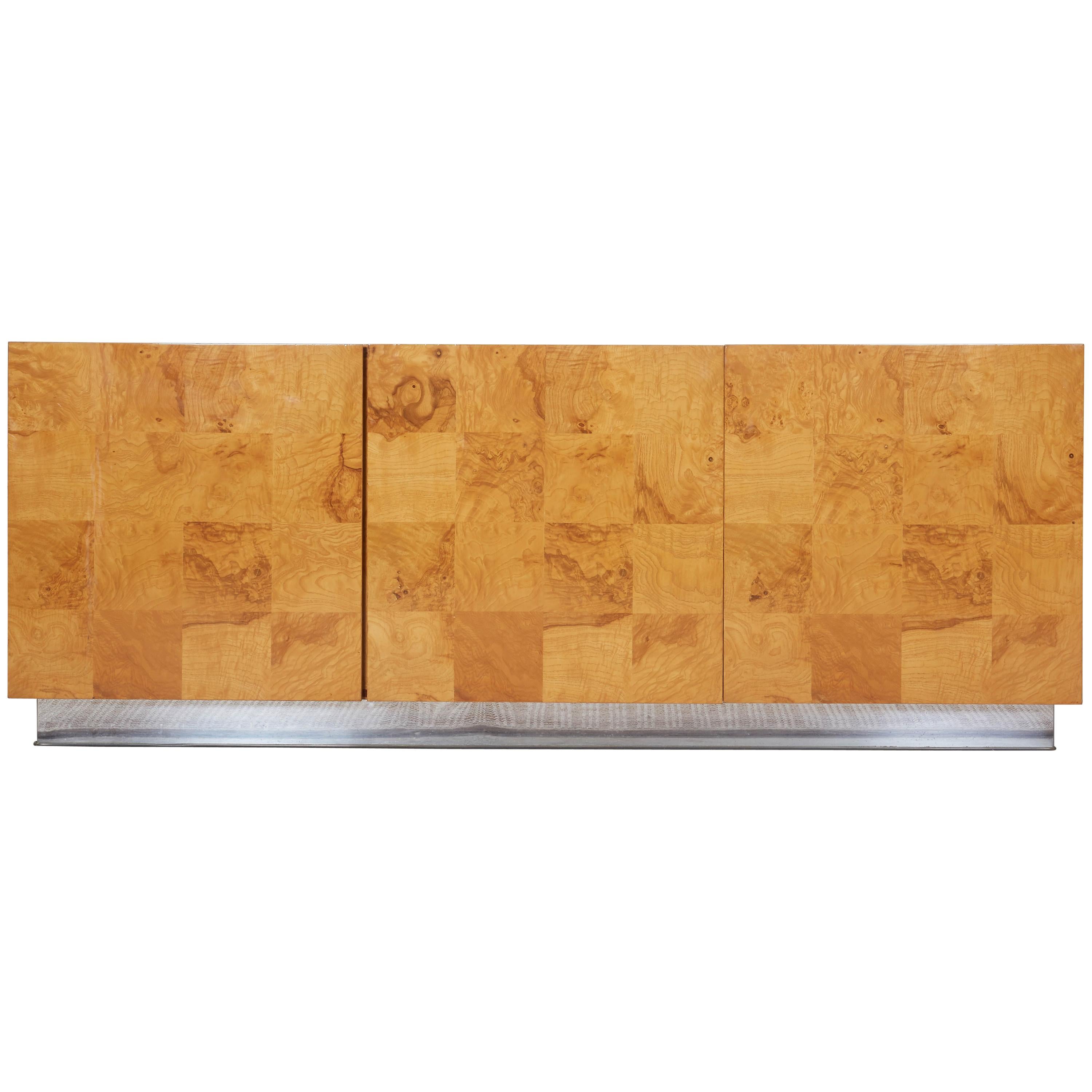 Milo Baughman Patchwork Burlwood Credenza