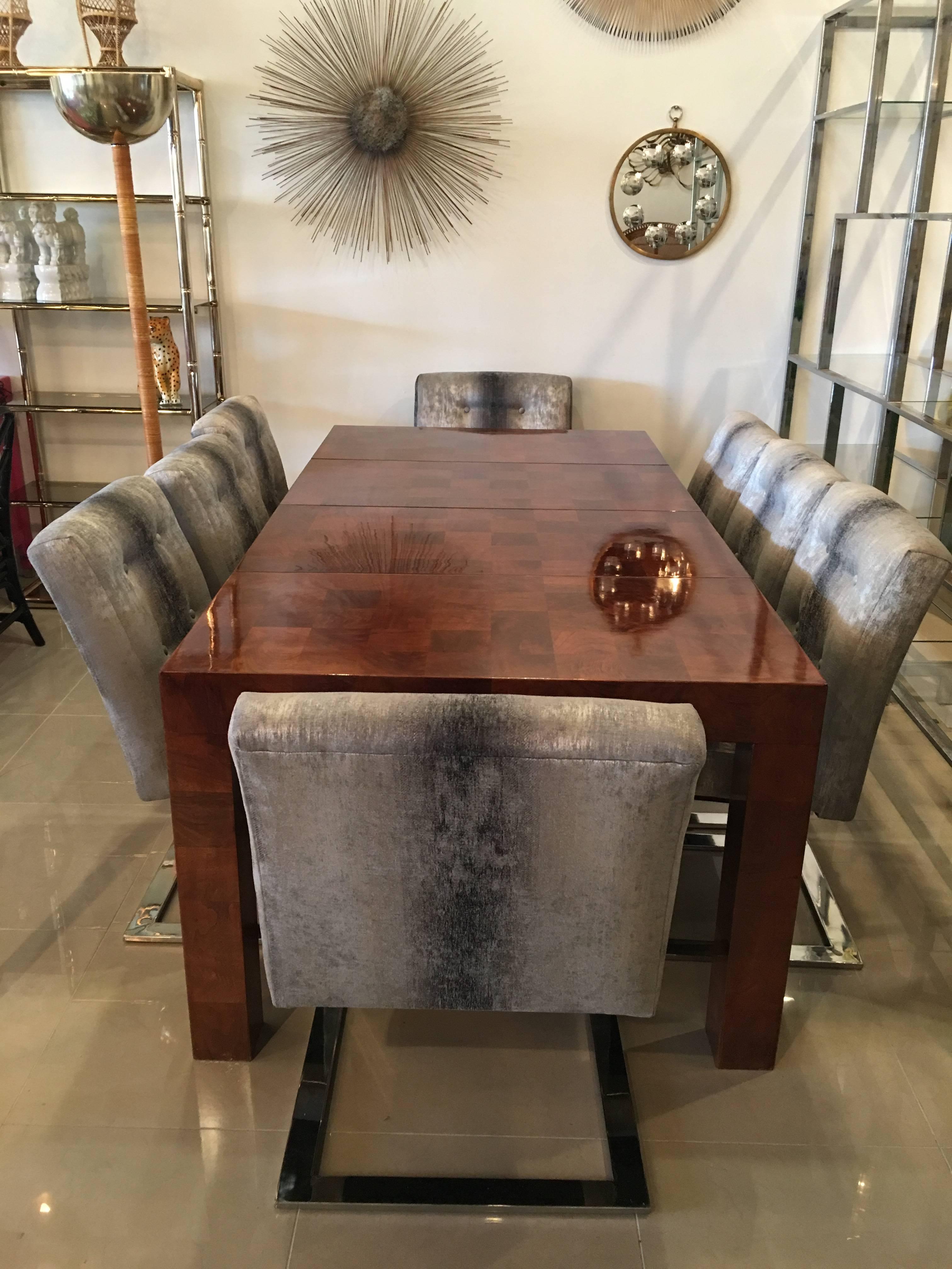 Milo Baughman Patchwork Dining Table Newly Restored Burl Wood Parsons Two Leaves 2