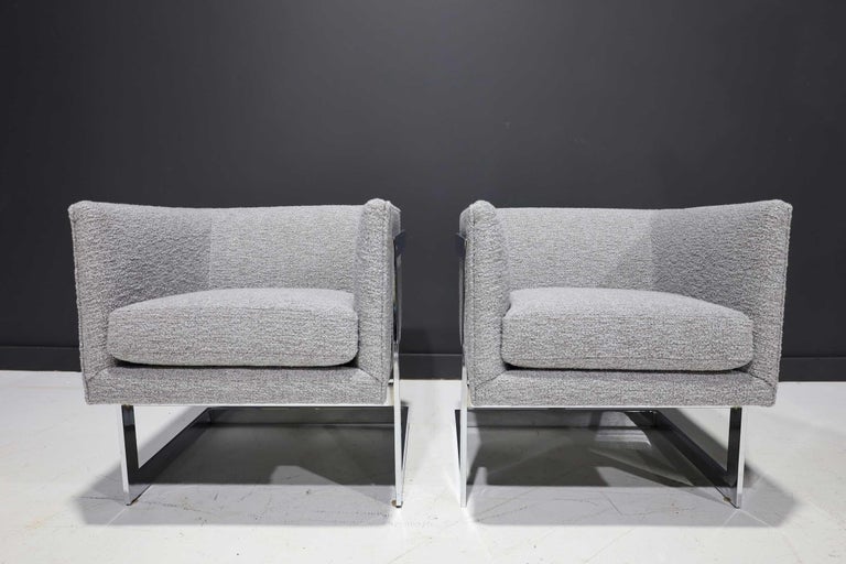 Milo Baughman Petite T-Back Chairs in Holly Hunt Outdoors Boucle at 1stDibs