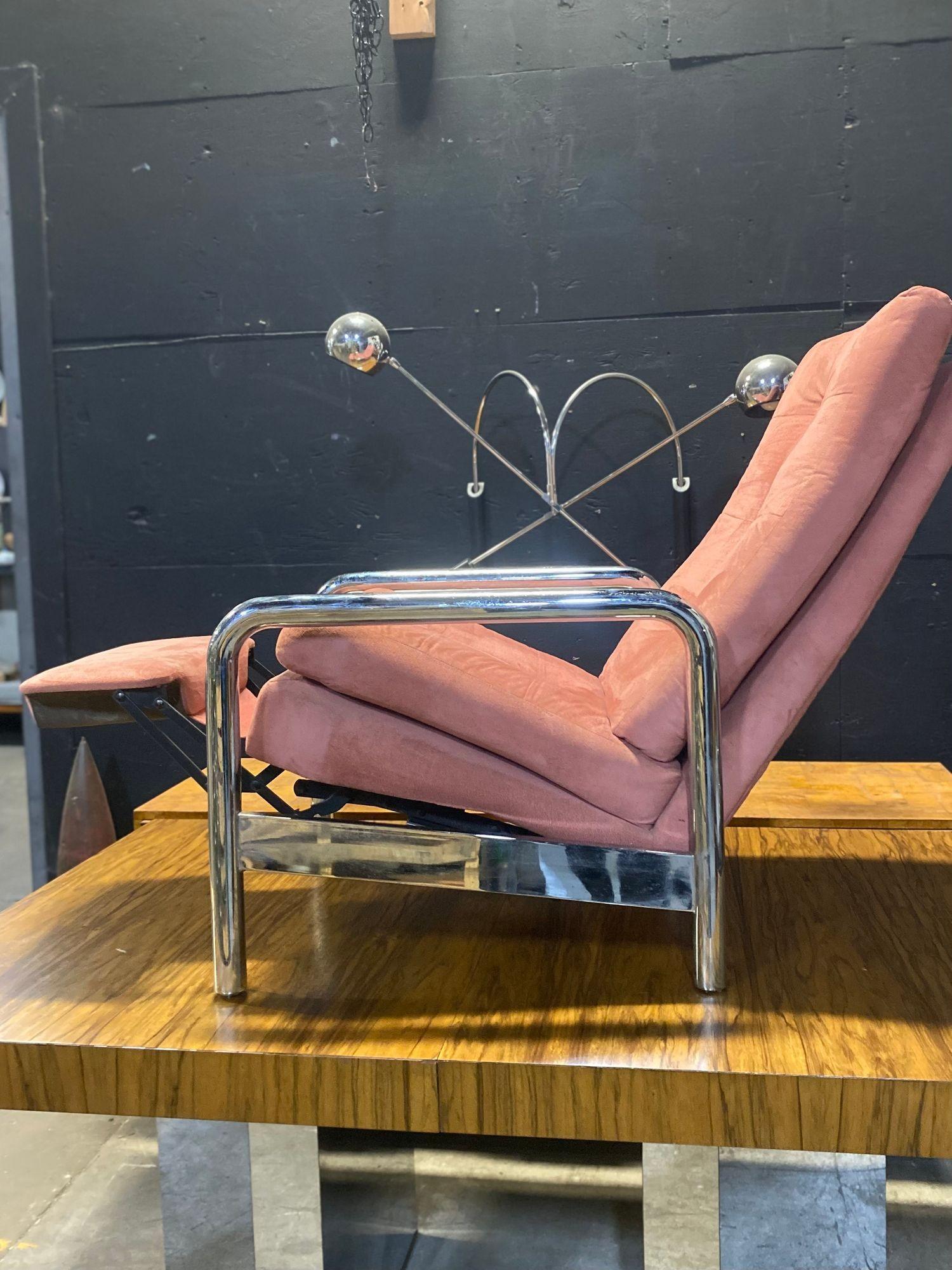 Milo Baughman Reclinabile in Ultrasuede Rosa in vendita 3