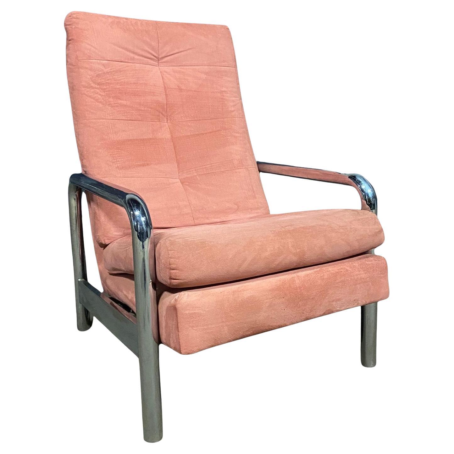 Milo Baughman Rosa Ultrasuede Liegesessel