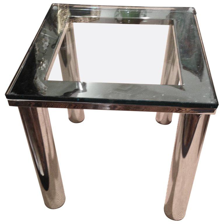 Milo Baughman Style Polished Chrome Glass Small End Table