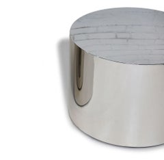 Mesa auxiliar de tambor de acero inoxidable pulido y cromado Milo Baughman, 17 "h