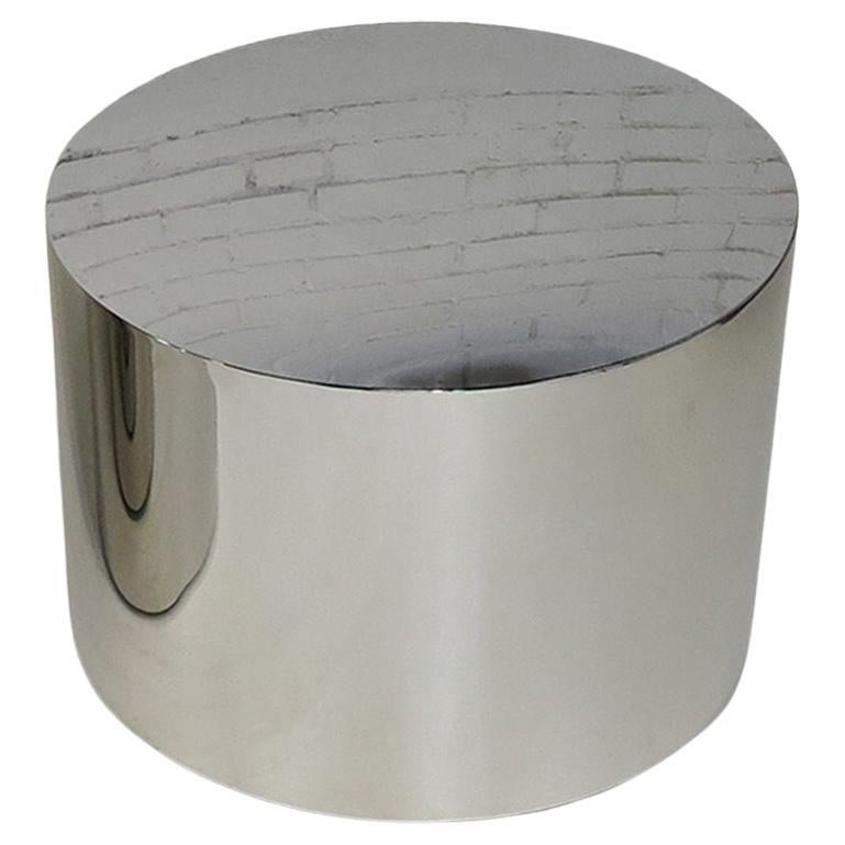 Milo Baughman Polished Stainless Steel Chrome Drum Side Table, 17 "h en vente