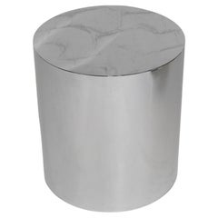 Mesa auxiliar de tambor Milo Baughman de acero inoxidable pulido y cromado