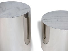 Mesas auxiliares de tambor de acero inoxidable pulido y cromado Milo Baughman