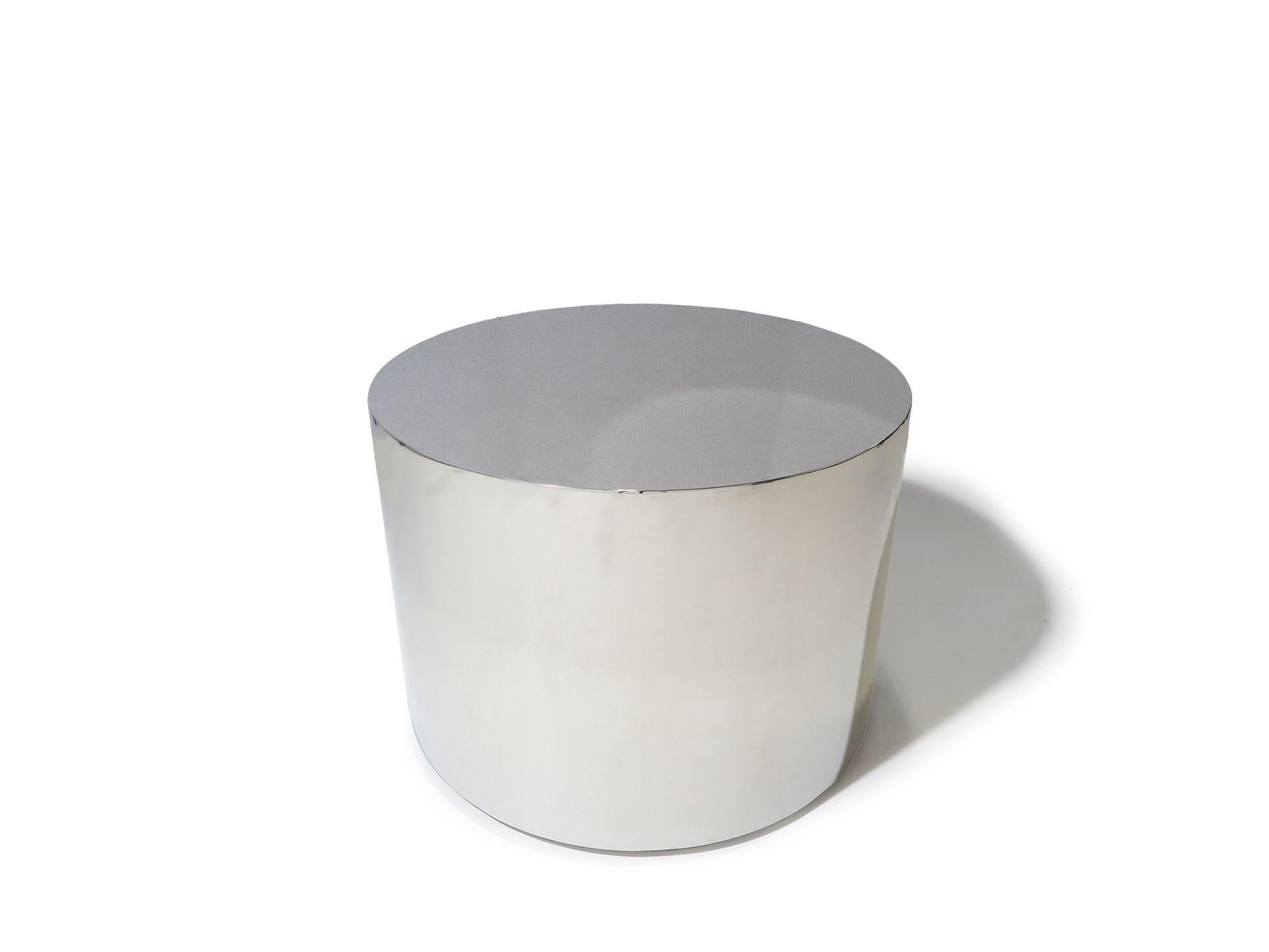 American Milo Baughman Polished Stainless Steel Chrome Drum Side Tables For Sale