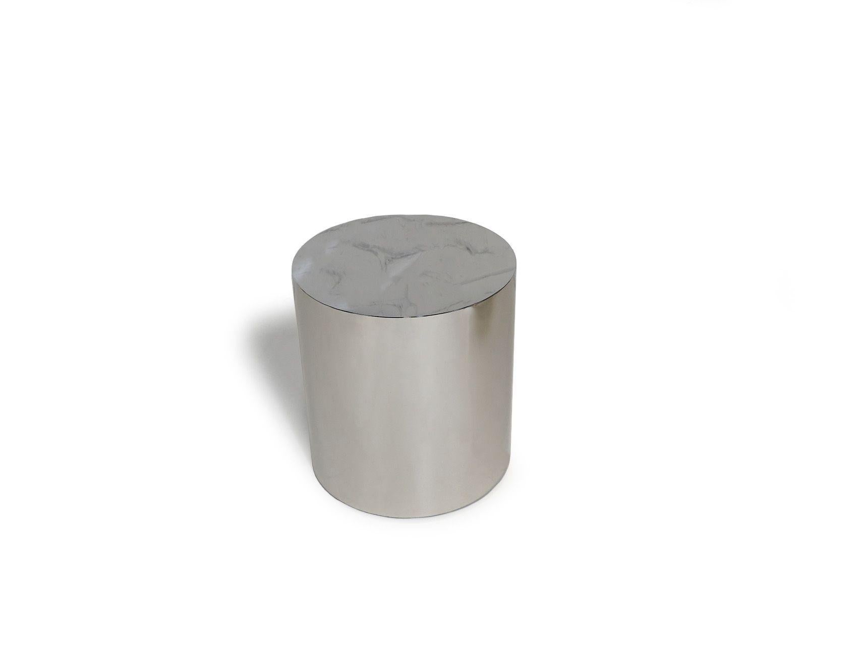 Milo Baughman Polished Stainless Steel Chrome Drum Side Tables For Sale 3