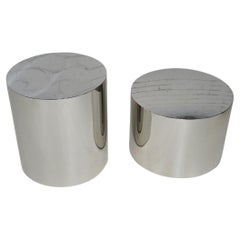 Milo Baughman Polished Stainless Steel Chrome Drum Side Tables