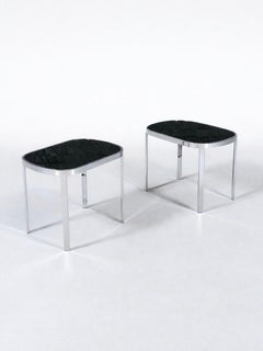 Milo Baughman Post Modern Chrome & Smoke Glass Side Tables
