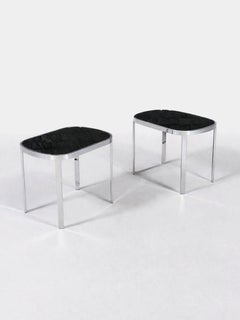 Tables d'appoint en chrome et verre fumé Milo Baughman Post Modern