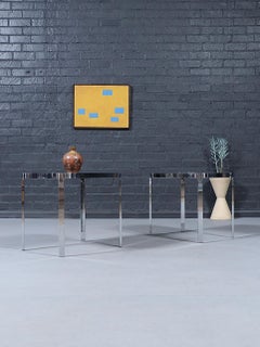 Milo Baughman Post Modern Chrome & Smoke Glass Side Tables